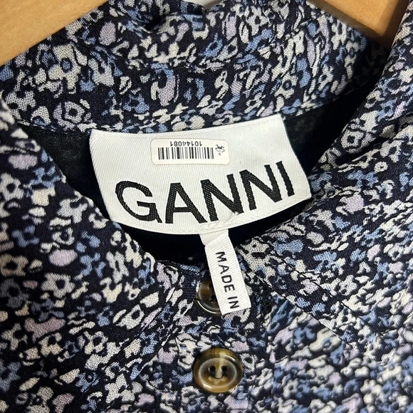 GANNI Georgette Viscose Micro Floral Print Tiered Long Sleeve Boho Midi Dress - Picture 8 of 15